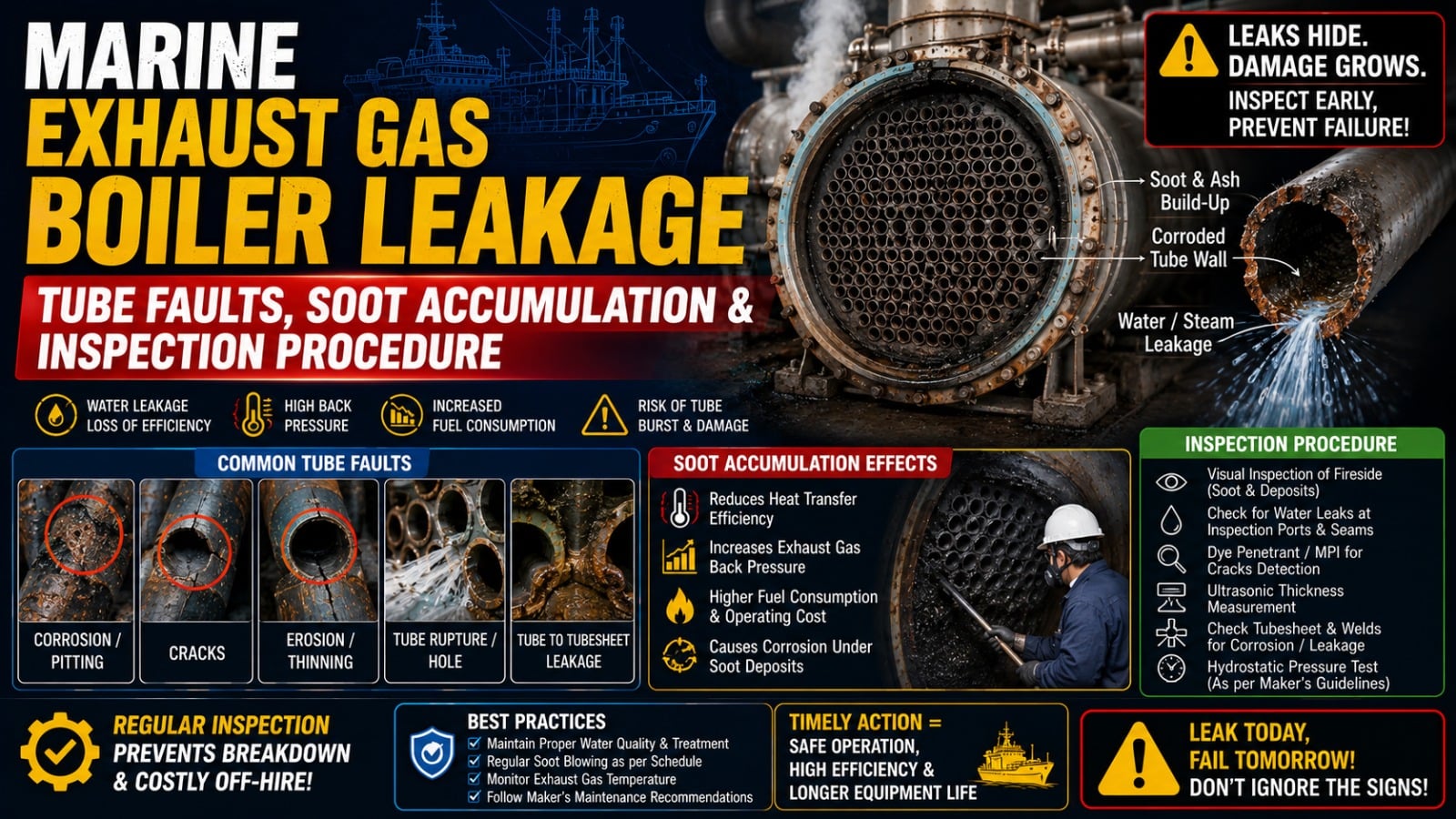 Marine Exhaust Gas Boiler Leakage: Tube Faults, Soot Accumulation & Inspection Procedure