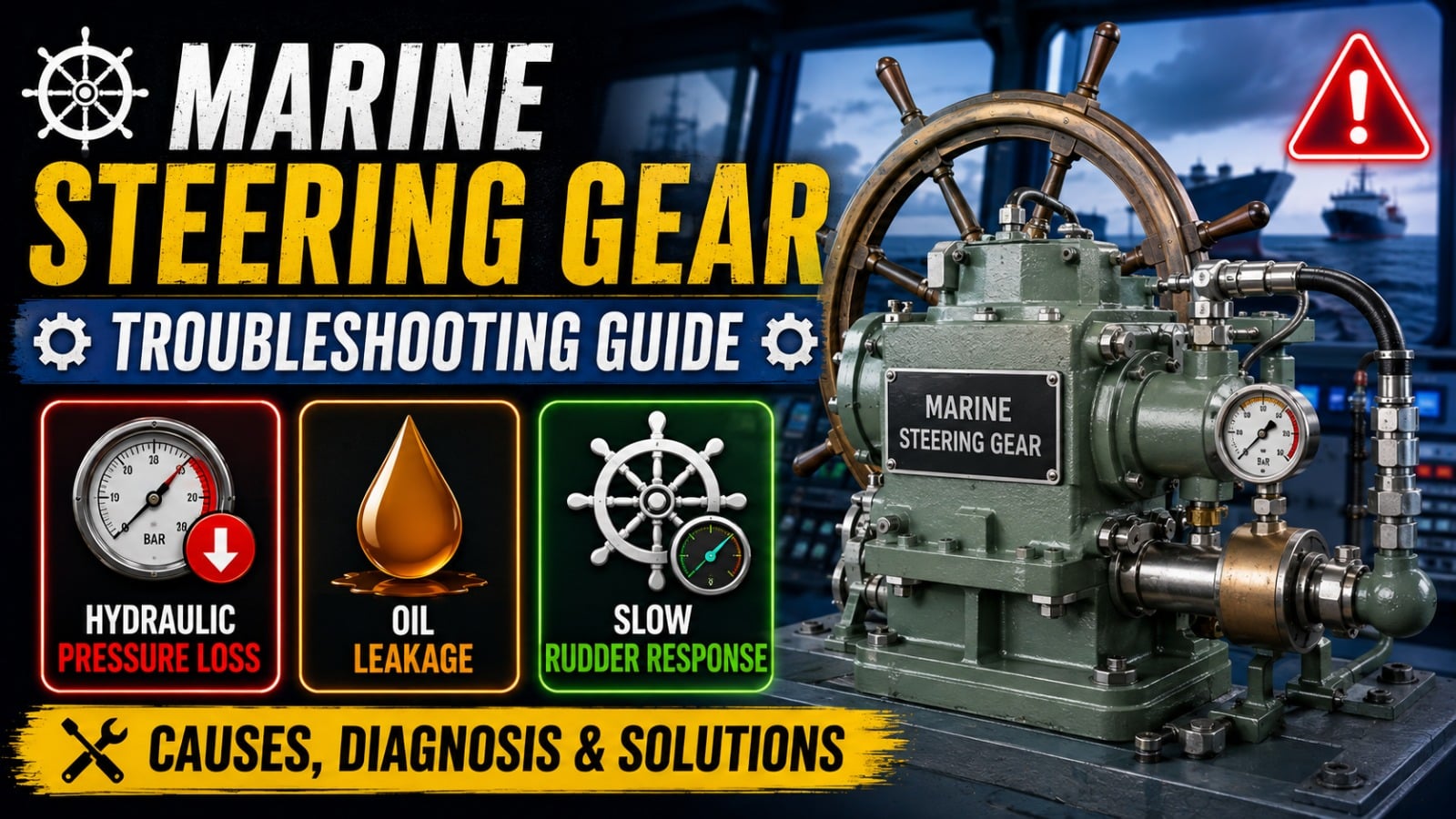 Marine Steering Gear Troubleshooting Guide: Hydraulic Pressure Loss, Oil Leakage & Slow Rudder Response